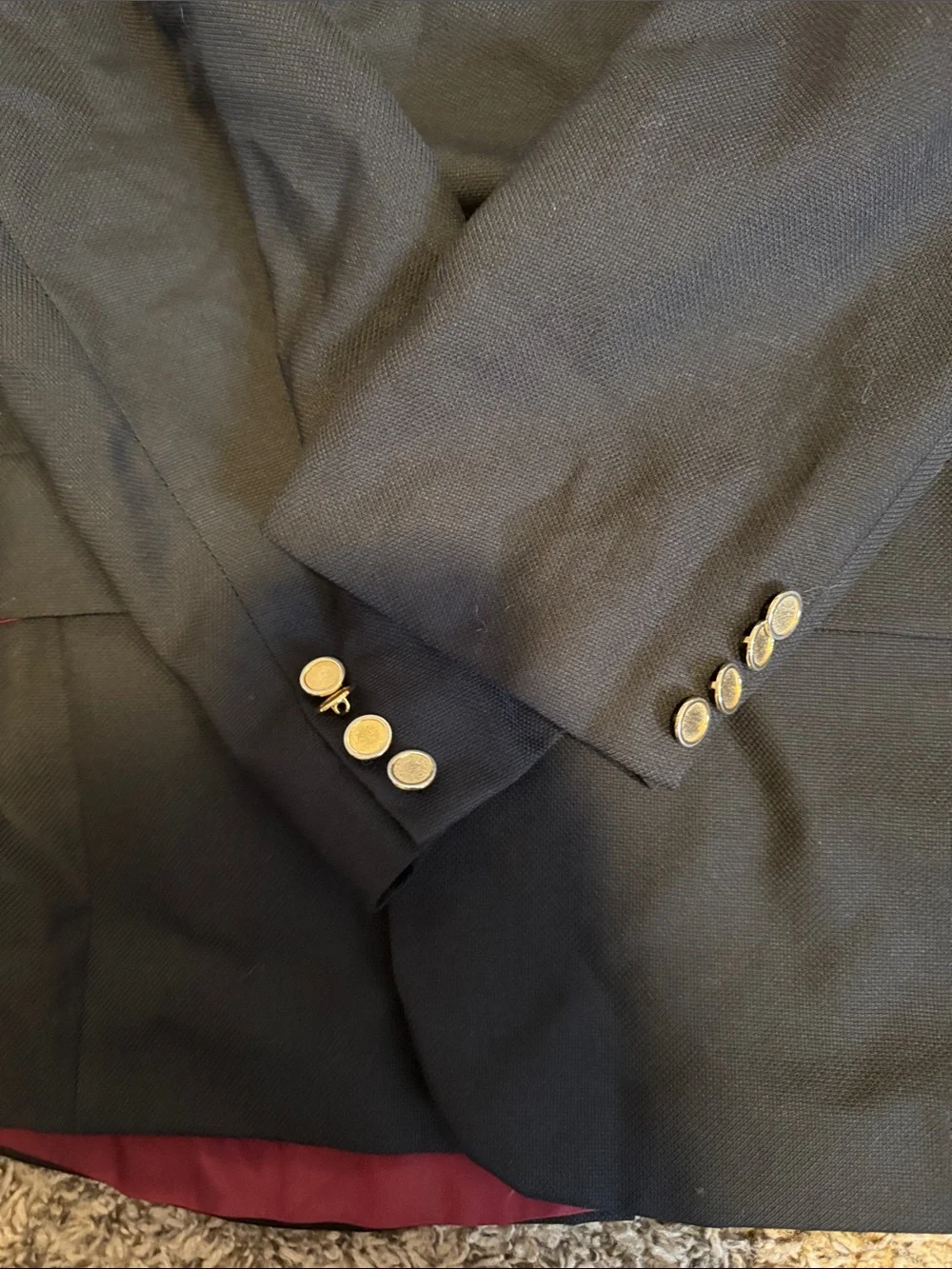 Dior Black Men's Two-Button Blazer with Burgundy Lining and Gold Buttons